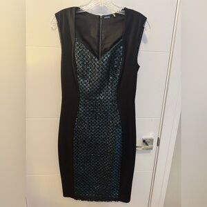 Elie Tahari Black and Teal Strapless Dress